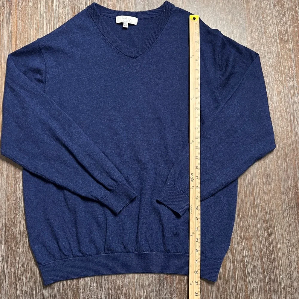 Turnbury Mens Navy‎ Blue V Neck 100% Extra Fine Merino Wool Sweater XLT